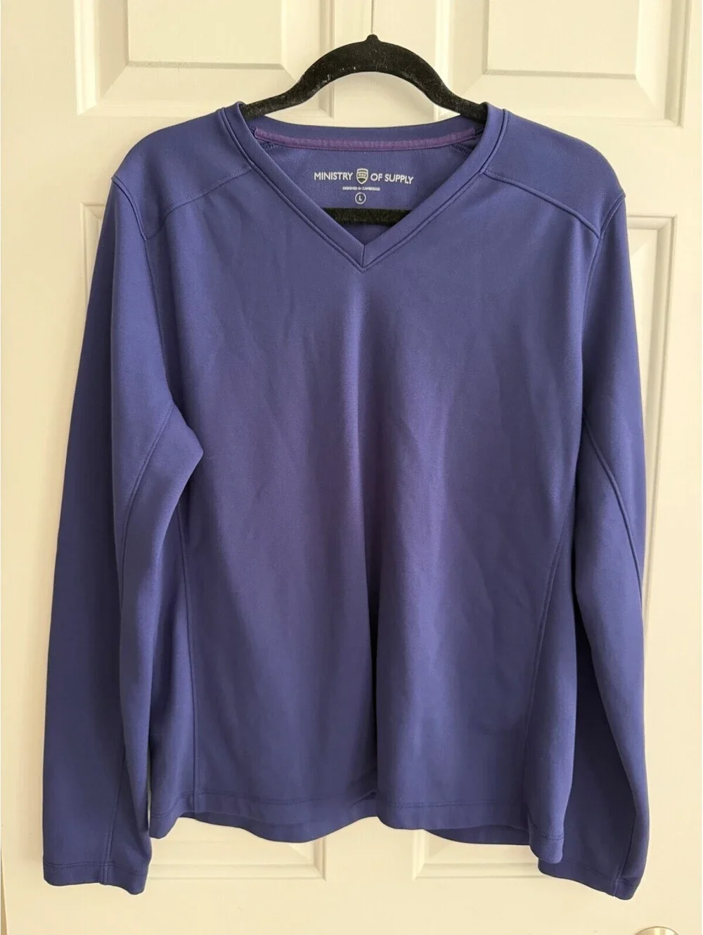 Ministry of Supply Purple V-Neck Long Sleeve Performance Top Shirt Size Large